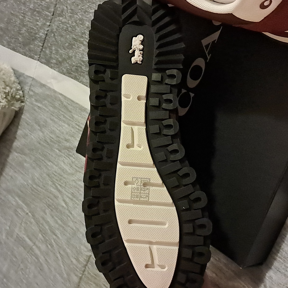Women's Coach Burgundy and Cream Suede Sneakers - Picture 5 of 6